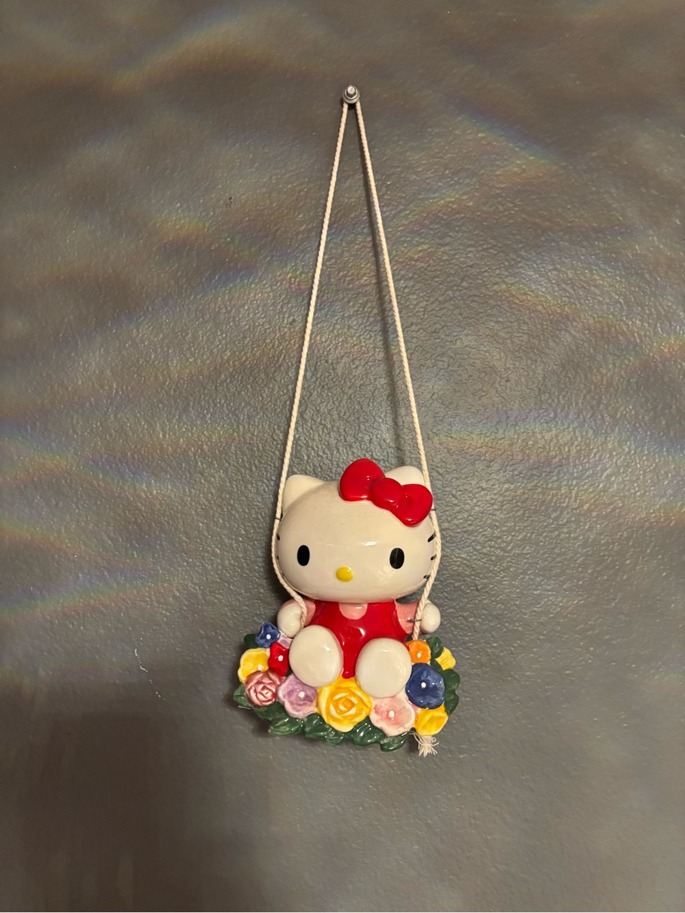 Hello Kitty Red Bow Pendant with Multicolor Flower Base